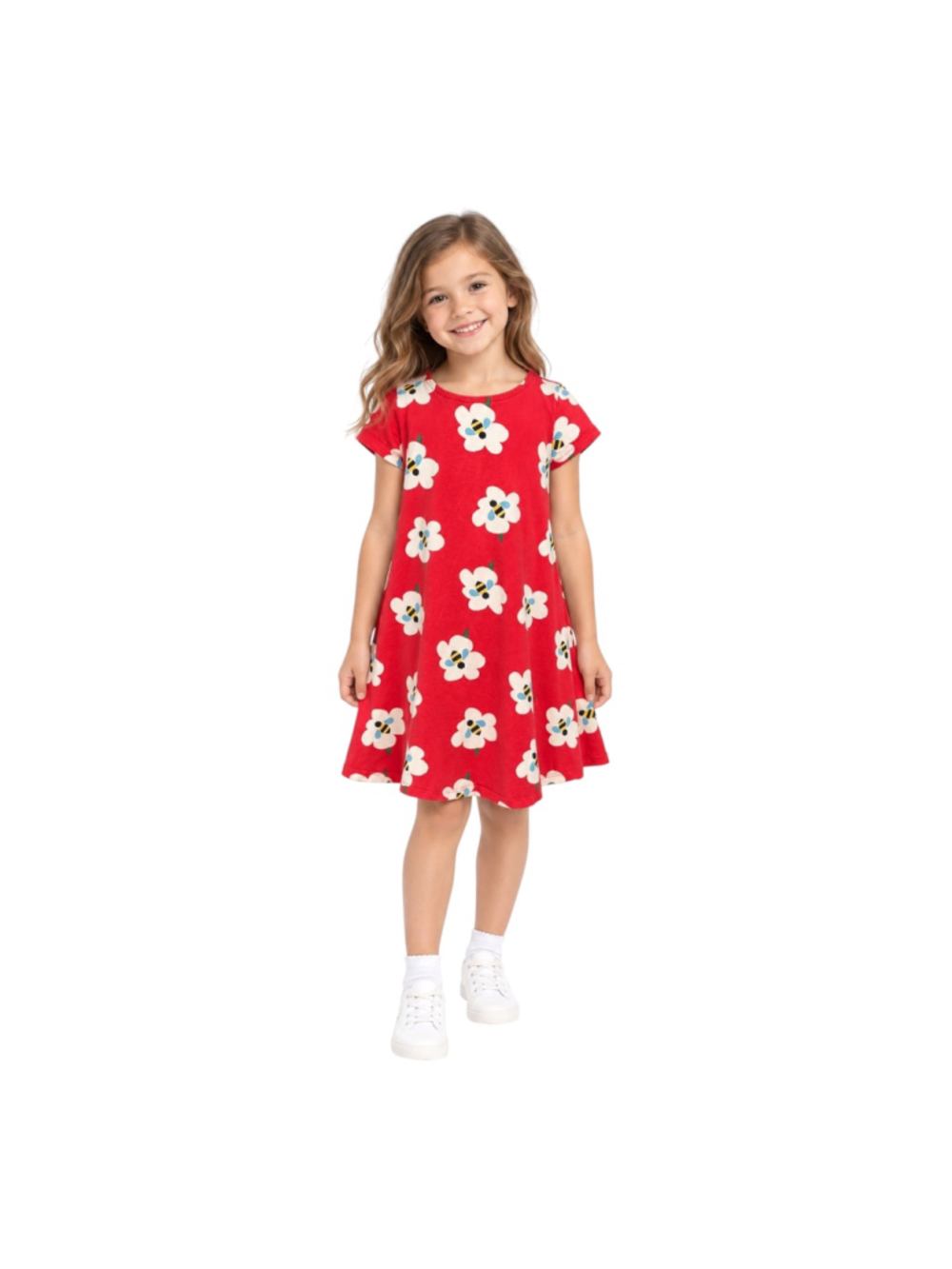 Hanna Andersson Girls Bee Floral Swing Dress Size 120 US 6-7 Red